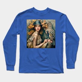 Art Deco - Woman and Peacock Long Sleeve T-Shirt